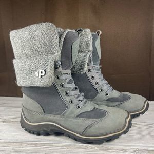 Pajar Alice Grey Leather Suede Knit Collar Winter Boot - Women's 8